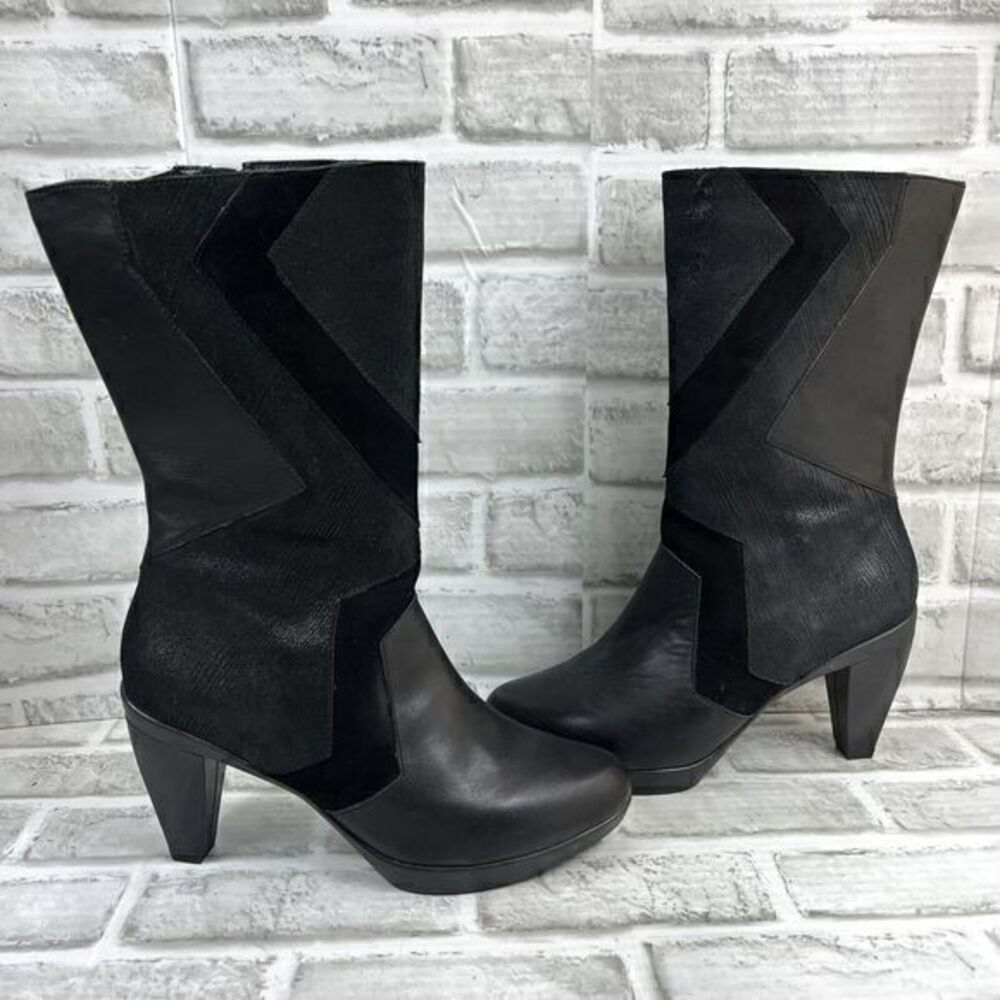 Umberto Raffini Signature Payton Women's 39- 8.5 Black Leather Mid Calf Boots